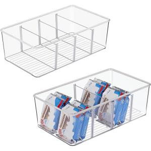 imageVtopmart 2 Pack Food Storage Organizer Bins Clear Plastic Bins for Pantry Kitchen Fridge Cabinet Organization and Storage 4 Compartment Holder Packets Snacks Pouches Spice Packets2 Pack