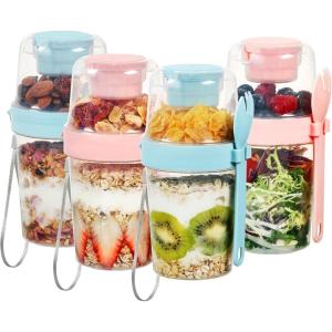 imageVtopmart 4 Pack 27oz Yogurt Parfait Cups with Lids and Spoons Overnight Oats Containers Reusable Topping Compartment for Breakfast with Yogurt Cereal or Oatmeal OntheGo