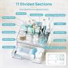 imageVtopmart 5 PCS Bathroom Countertop Organizer 1 Divided Tray with 4 Qtip Holder Jars Restroom Clear Organizers for Toothbrush Cotton Pads Balls Floss Bathroom Vanity Accessories Storage Set6