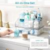 imageVtopmart 5 PCS Bathroom Countertop Organizer 1 Divided Tray with 4 Qtip Holder Jars Restroom Clear Organizers for Toothbrush Cotton Pads Balls Floss Bathroom Vanity Accessories Storage Set6