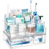 imageVtopmart 5 PCS Bathroom Countertop Organizer 1 Divided Tray with 4 Qtip Holder Jars Restroom Clear Organizers for Toothbrush Cotton Pads Balls Floss Bathroom Vanity Accessories Storage Set6