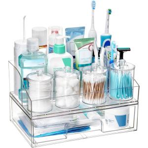imageVtopmart 5 PCS Bathroom Countertop Organizer 1 Divided Tray with 4 Qtip Holder Jars Restroom Clear Organizers for Toothbrush Cotton Pads Balls Floss Bathroom Vanity Accessories Storage Set6