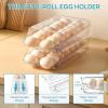 imageVtopmart Clear Plastic Egg Holder for Fridge Automatic Rolling Egg Container for Refrigerator Stackable 14Count Eggs Organizer with Removable Inner Tray Fridge Organizers and Storage 2Pack1