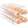 imageVtopmart Clear Plastic Egg Holder for Fridge Automatic Rolling Egg Container for Refrigerator Stackable 14Count Eggs Organizer with Removable Inner Tray Fridge Organizers and Storage 2Pack2