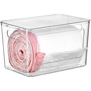 imageVtopmart 2 Pack Trash Bag Holder Stackable Garbage Bag Dispenser for 133033 Gallon Bags Clear Organizer Bins for Under Kitchen Sink Laundry Room Organization and Storage1 Pack