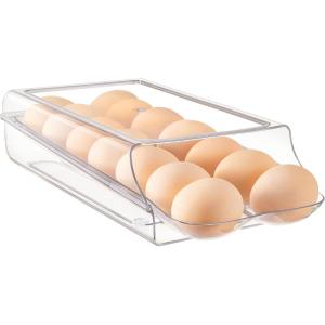 imageVtopmart Clear Plastic Egg Holder for Fridge Automatic Rolling Egg Container for Refrigerator Stackable 14Count Eggs Organizer with Removable Inner Tray Fridge Organizers and Storage 2Pack1