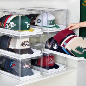 imageVtopmart 6 Pack Hat Organizer for Baseball Caps Clear Hats Holder Box with Drawer Large Cap Storage with Sliding Tray Stackable Rack Display Case with Magnetic Door Each Holds 12 Hats6