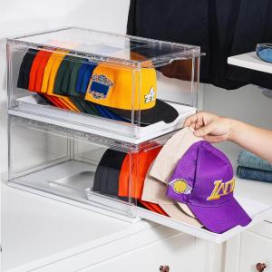 imageVtopmart 6 Pack Hat Organizer for Baseball Caps Clear Hats Holder Box with Drawer Large Cap Storage with Sliding Tray Stackable Rack Display Case with Magnetic Door Each Holds 12 Hats2