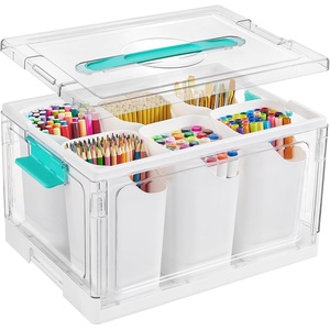 image:imageVtopmart 24 QT Clear Plastic Craft Organizer with 6 Detachable Inserts Art Supply and Tool Storage Box for Craft CrayonPencils1 Pack