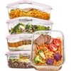 image:imageVtopmart 5Pack 30oz Glass Storage Containers with Lids Glass Meal Prep Food Container Sets with Snap Airtight Lid for Microwave Oven Freezer and Dishwasher GreyPink