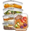 image:imageVtopmart 5Pack 30oz Glass Storage Containers with Lids Glass Meal Prep Food Container Sets with Snap Airtight Lid for Microwave Oven Freezer and Dishwasher GreyGrey