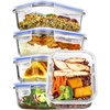 image:imageVtopmart 5Pack 30oz Glass Storage Containers with Lids Glass Meal Prep Food Container Sets with Snap Airtight Lid for Microwave Oven Freezer and Dishwasher GreyBlue