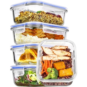 image:imageVtopmart 5Pack 30oz Glass Storage Containers with Lids Glass Meal Prep Food Container Sets with Snap Airtight Lid for Microwave Oven Freezer and Dishwasher GreyBlue