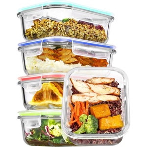 image:imageVtopmart 5Pack 30oz Glass Storage Containers with Lids Glass Meal Prep Food Container Sets with Snap Airtight Lid for Microwave Oven Freezer and Dishwasher GreyMulticolour